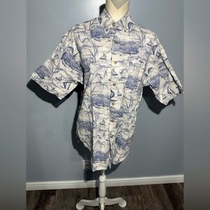 Puritan Casual Shirt with Blue and White Sailboat Design